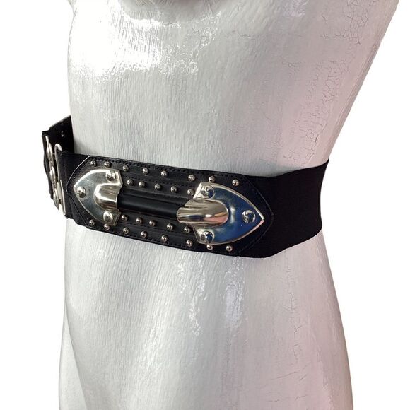 Vintage stretch belt with rubber and metal belt, steampunk goth. BLT0002 - Picture 5 of 7